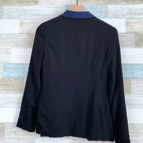 LC Lauren Conrad Crepe Open Blazer Jacket Black Blue Colorblock Lined Womens 2 - Picture 3 of 10